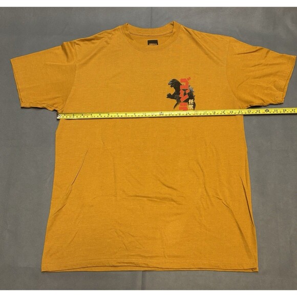 Godzilla in Japan Cherry Blossoms Mustard Yellow Graphics T-Shirt Sz Lg Japanese - Picture 4 of 7